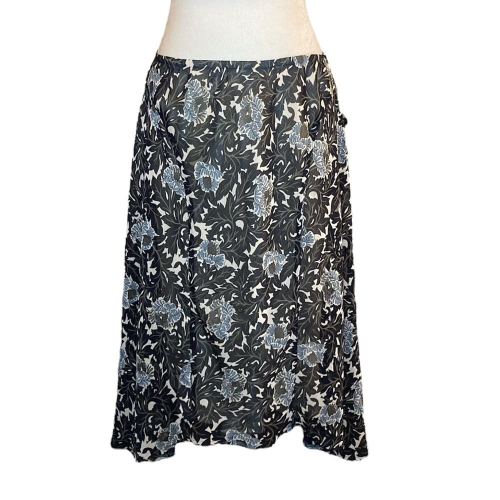 Worthington Black and Blue Floral Midi Skirt